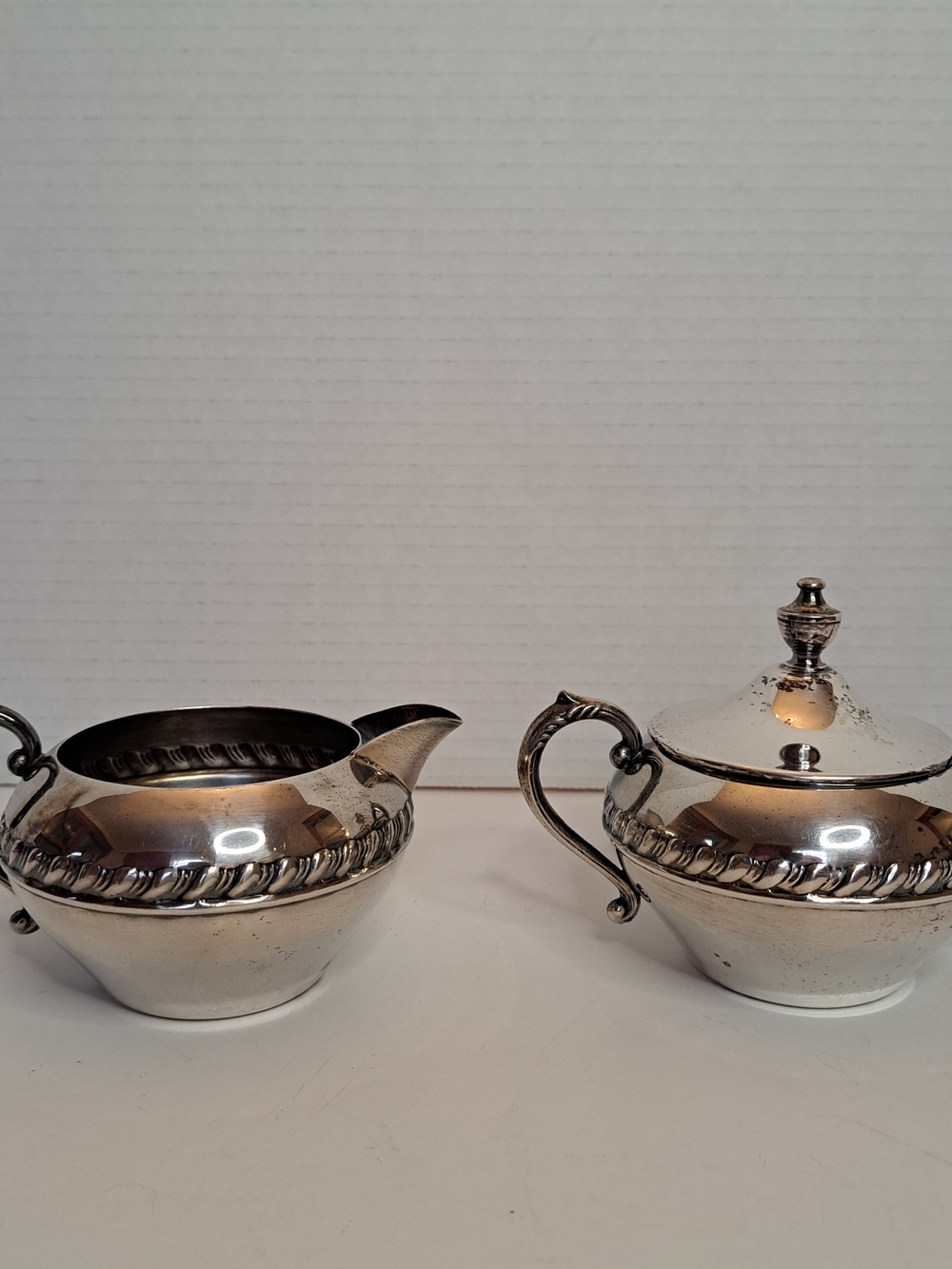 Vintage Sheridan 3-pie Set, Silver on Copper Sugar/Creamer for Coffee/Tea
